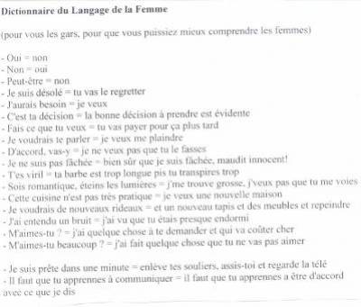 le dictinnaire du langage de la femme